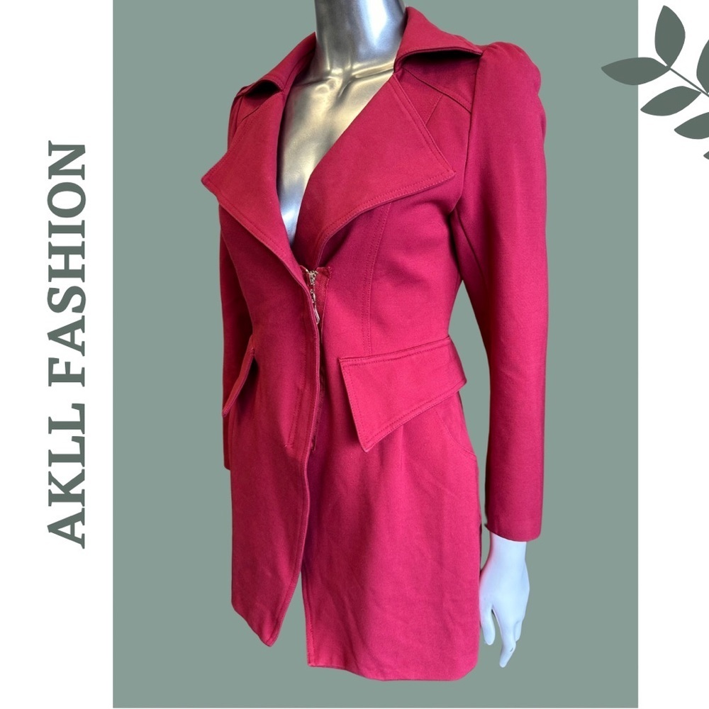 AKLL Fashion Red Moto Trench Jacket Large - Picture 4 of 10